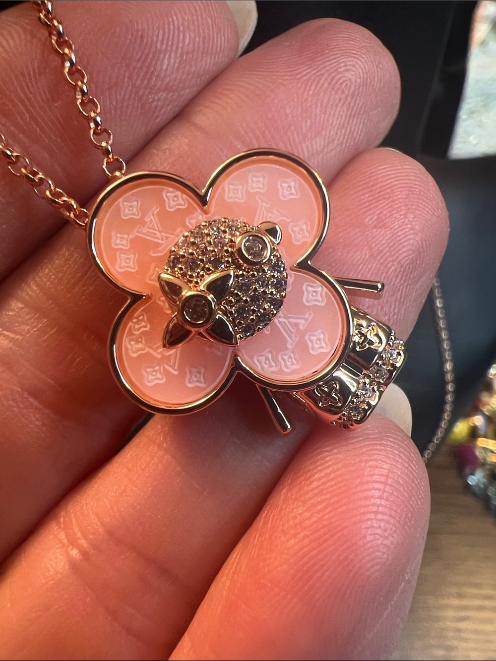 Rose Gold Pink Flower Pendant Necklace - Picture 8 of 8
